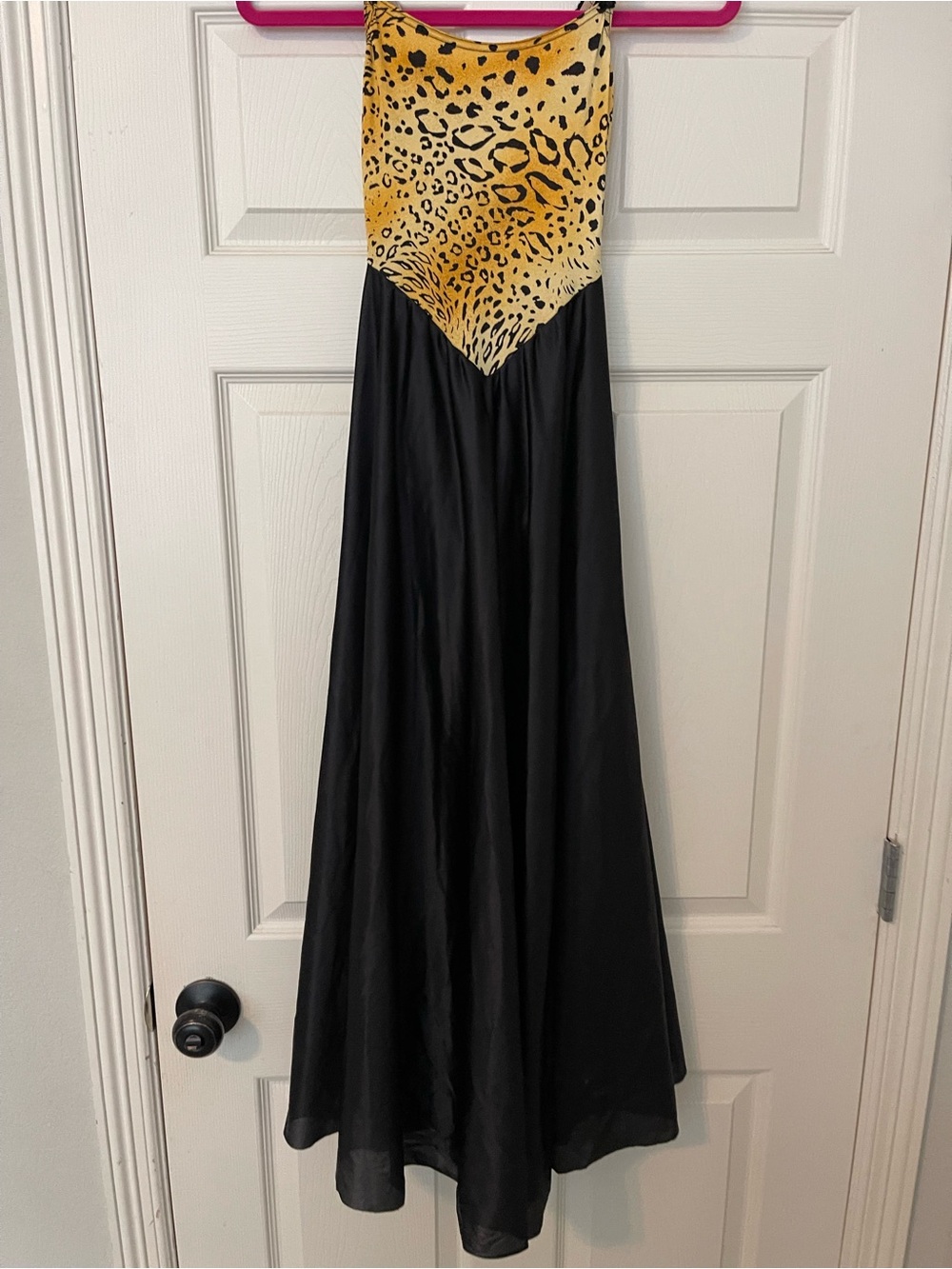 Maxi Dress with Yellow Leopard Bodice and Black Skirt